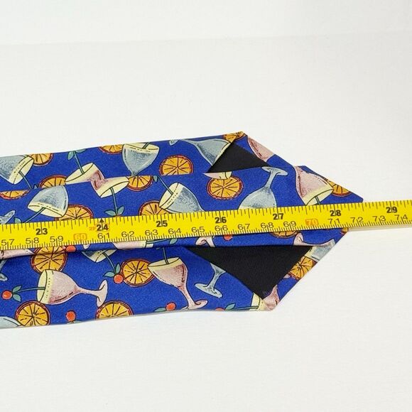 Kenneth Gordon Tie Silk Cocktail Martini Drinks Print Blue Wide 4” Italy Vintage - Picture 8 of 10